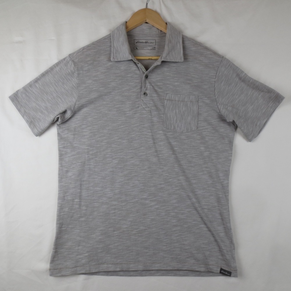 Eddie Bauer Polo Shirt Mens M Gray Short Sleeve Casual Pocket Golf Outdoor Dad